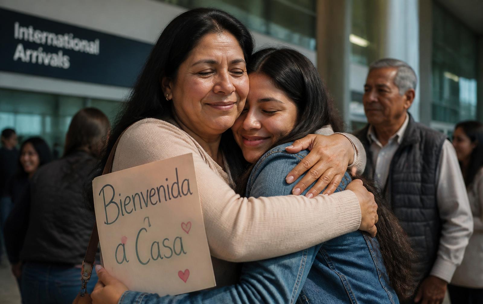 Familia reencontrándose en el aeropuerto